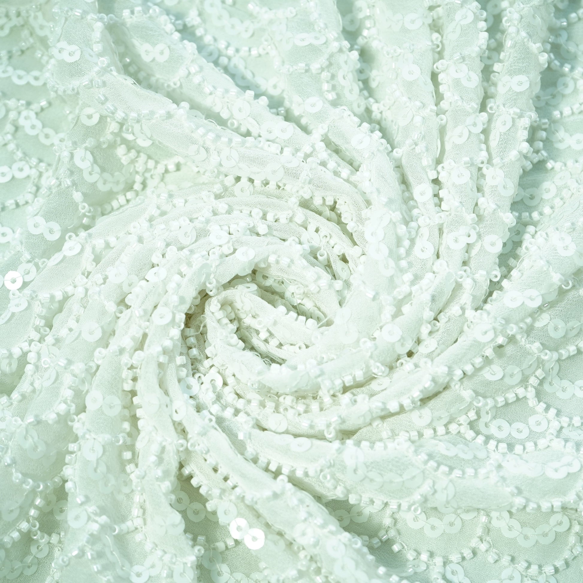 White Sequins Cut Dana Dyeable Georgette Fabric