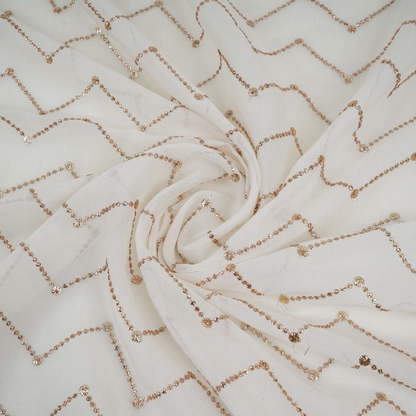 Off White Dyeable Chevron embroidery Mul Chanderi Fabric VF-32048