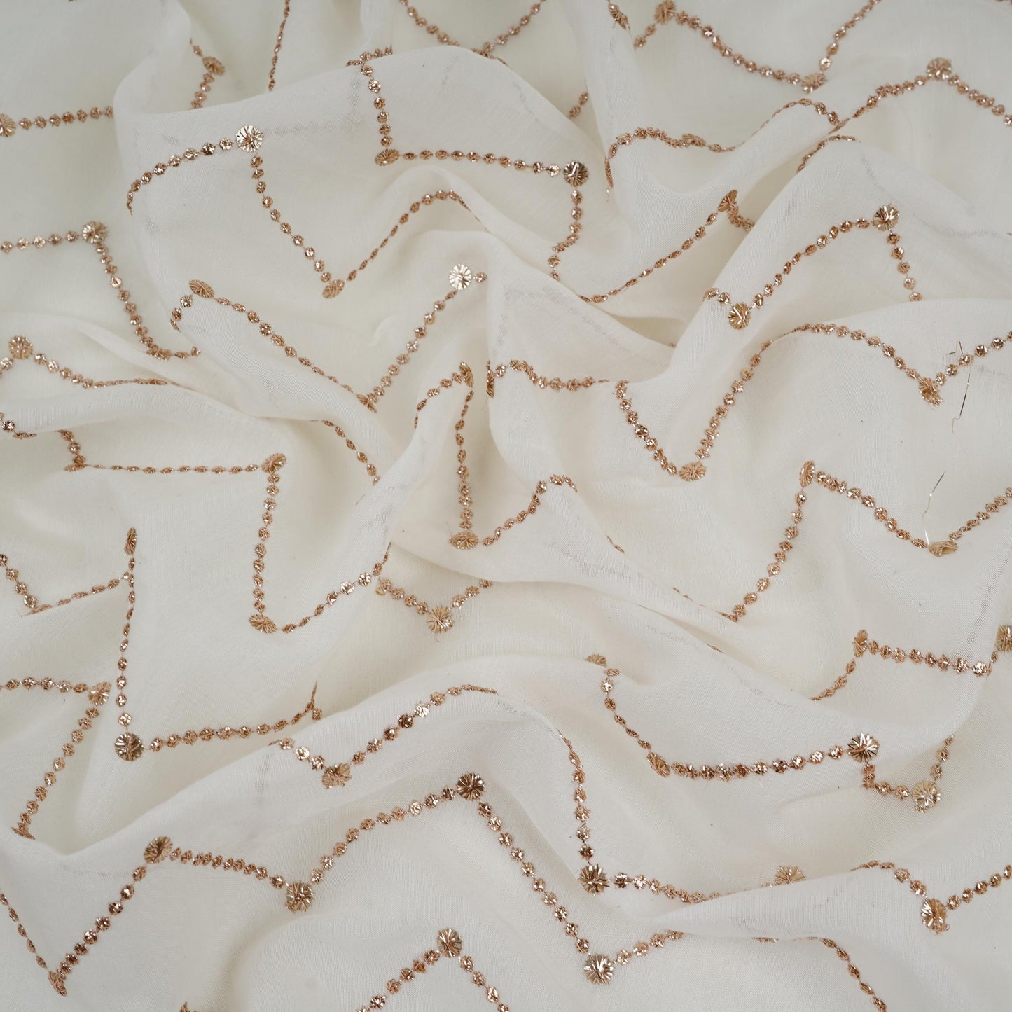 Off White Dyeable Chevron embroidery Mul Chanderi Fabric VF-32048