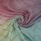 Green with Sky Blue 4D Chevron embroidery Mul Chanderi Fabric VF-32052