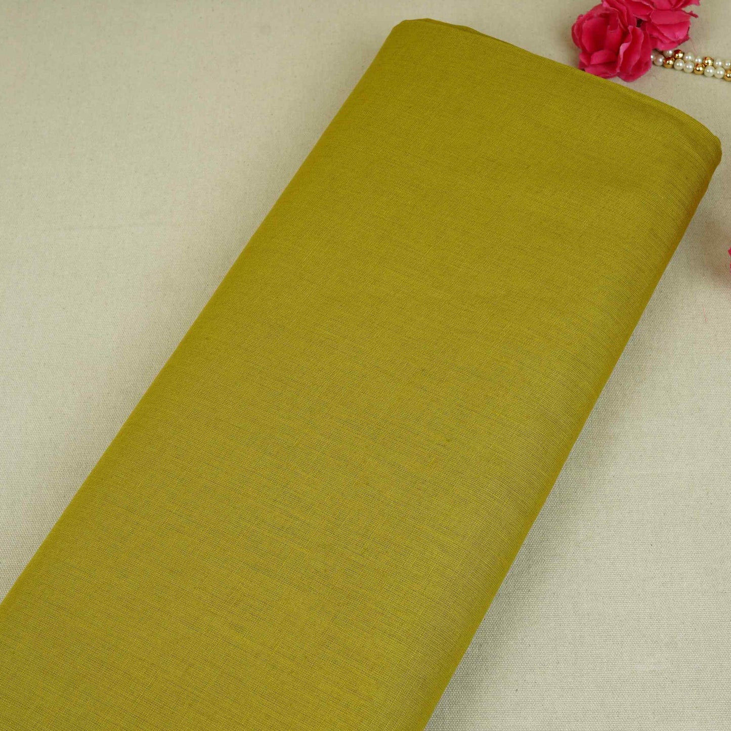Mehndi Green Solid Pure Linen 60 Lea Fabric UT-30489