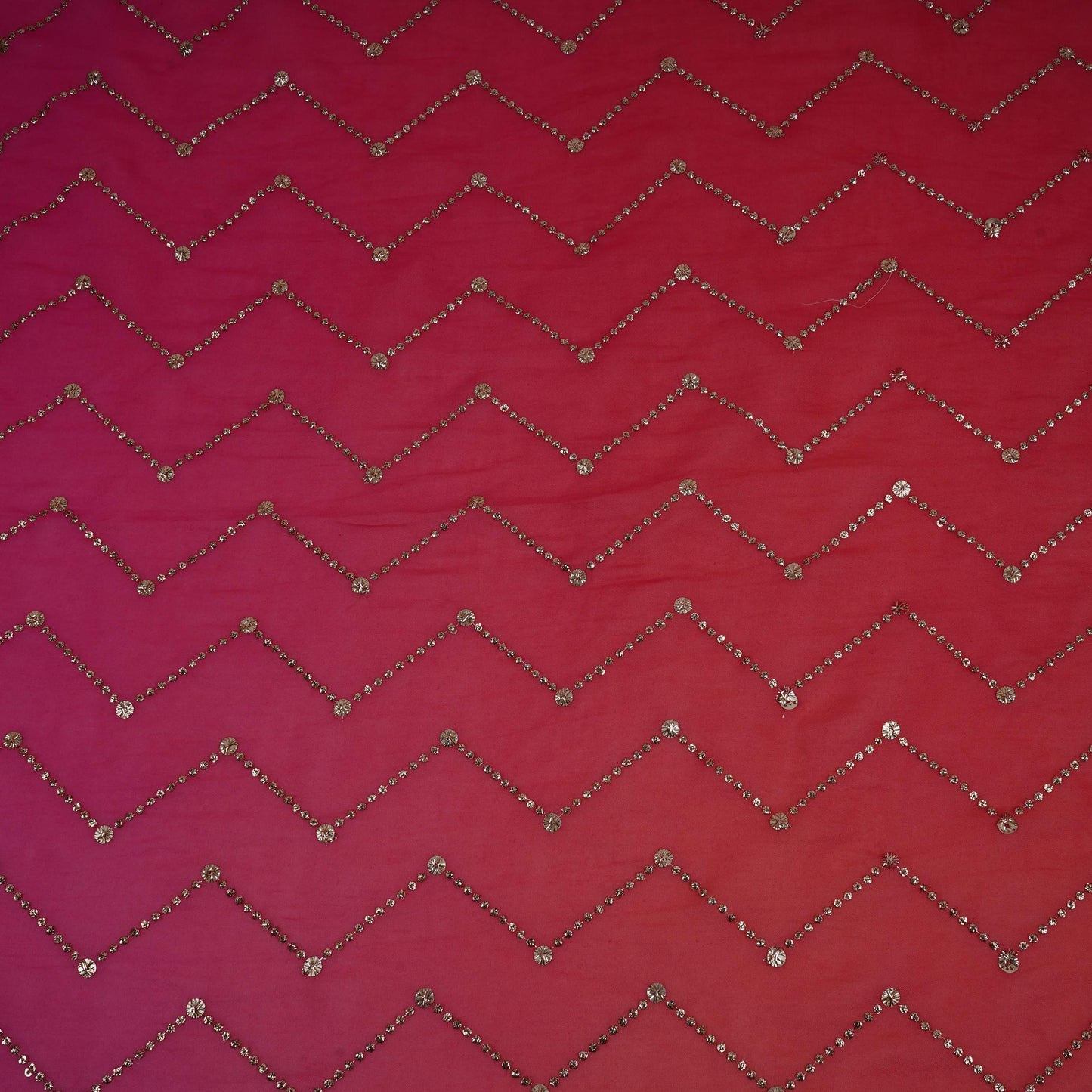 Pink with Peach 4D Chevron embroidery Mul Chanderi Fabric VF-32050