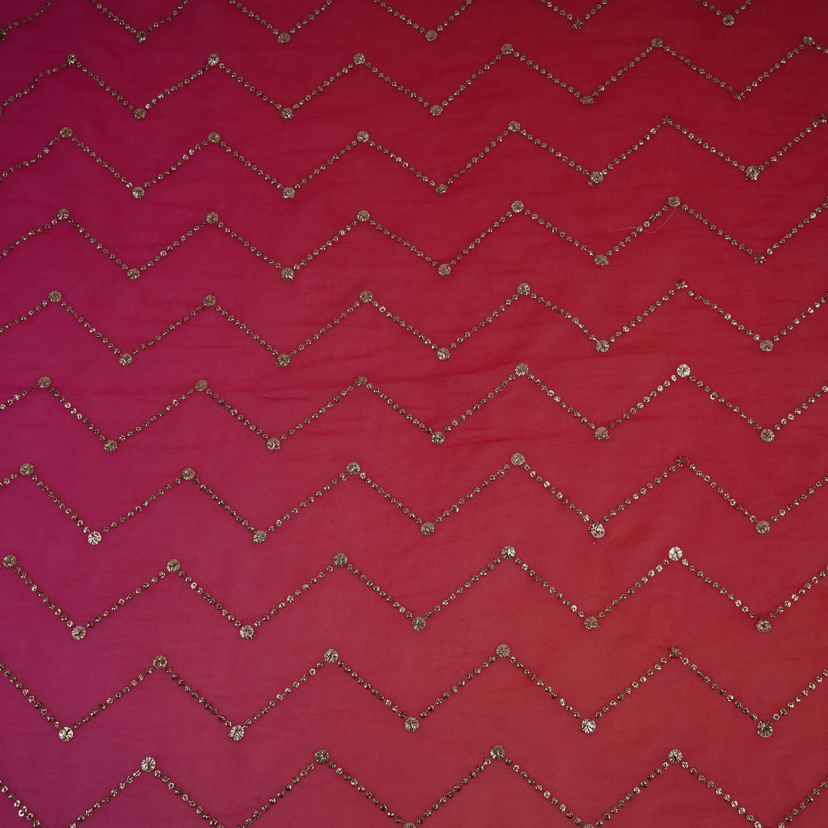 Pink with Peach 4D Chevron embroidery Mul Chanderi Fabric VF-32050