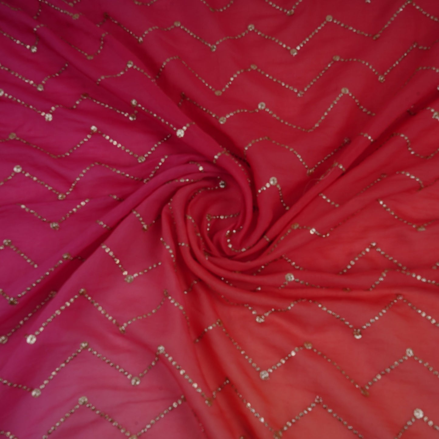 Pink with Peach 4D Chevron embroidery Mul Chanderi Fabric VF-32050