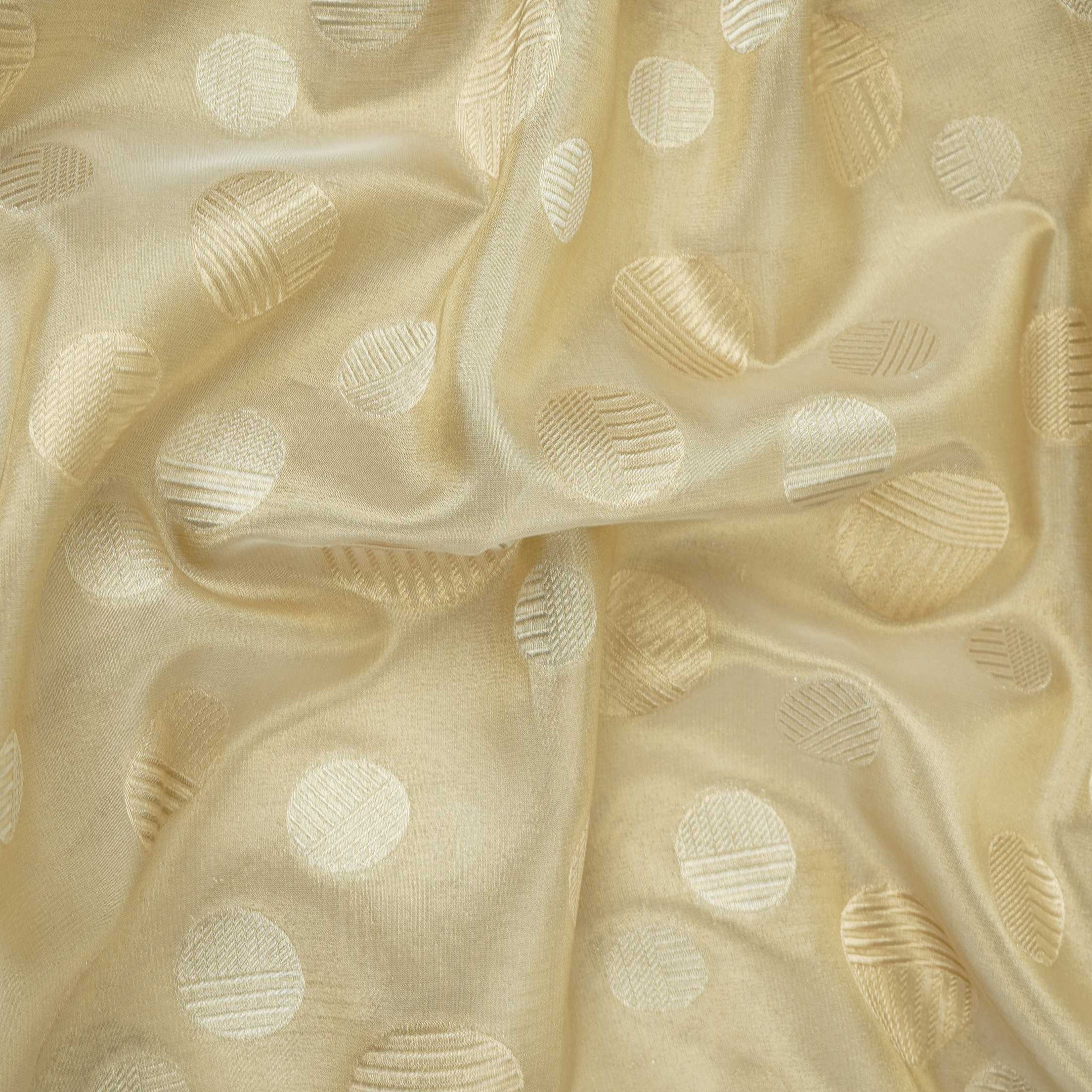 Golden & Silver Polka Dot Kanjivaram Silk Fabric MTI-32456 - TradeUNO