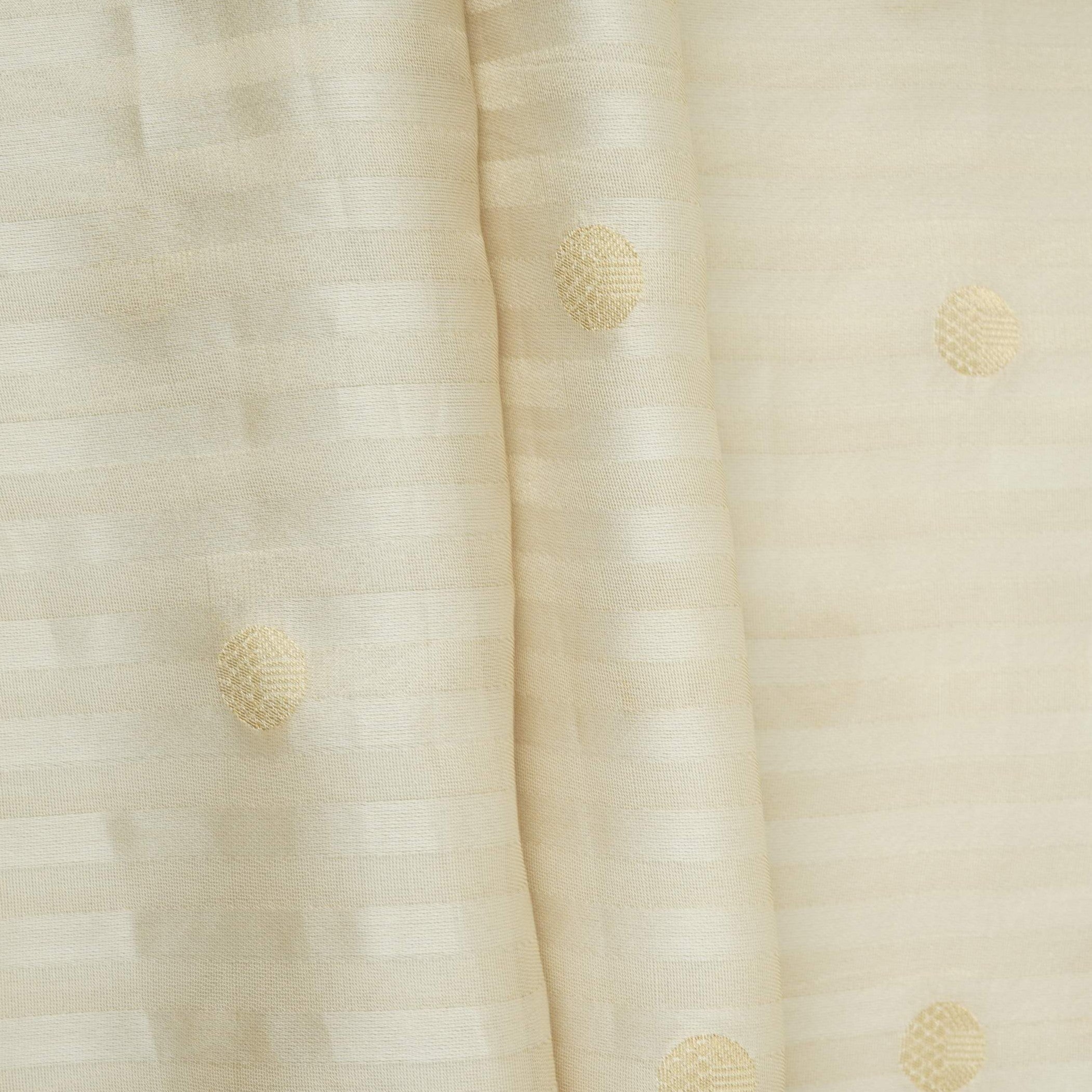 White & Silver Zari Buti Stripes Kanjivaram Silk Fabric MTI-32455 - TradeUNO