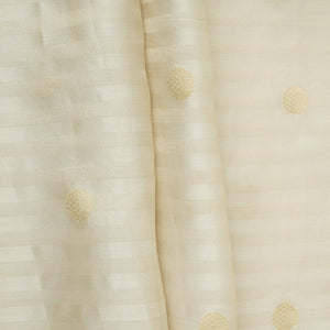 White & Silver Zari Buti Stripes Kanjivaram Silk Fabric MTI-32455 - TradeUNO