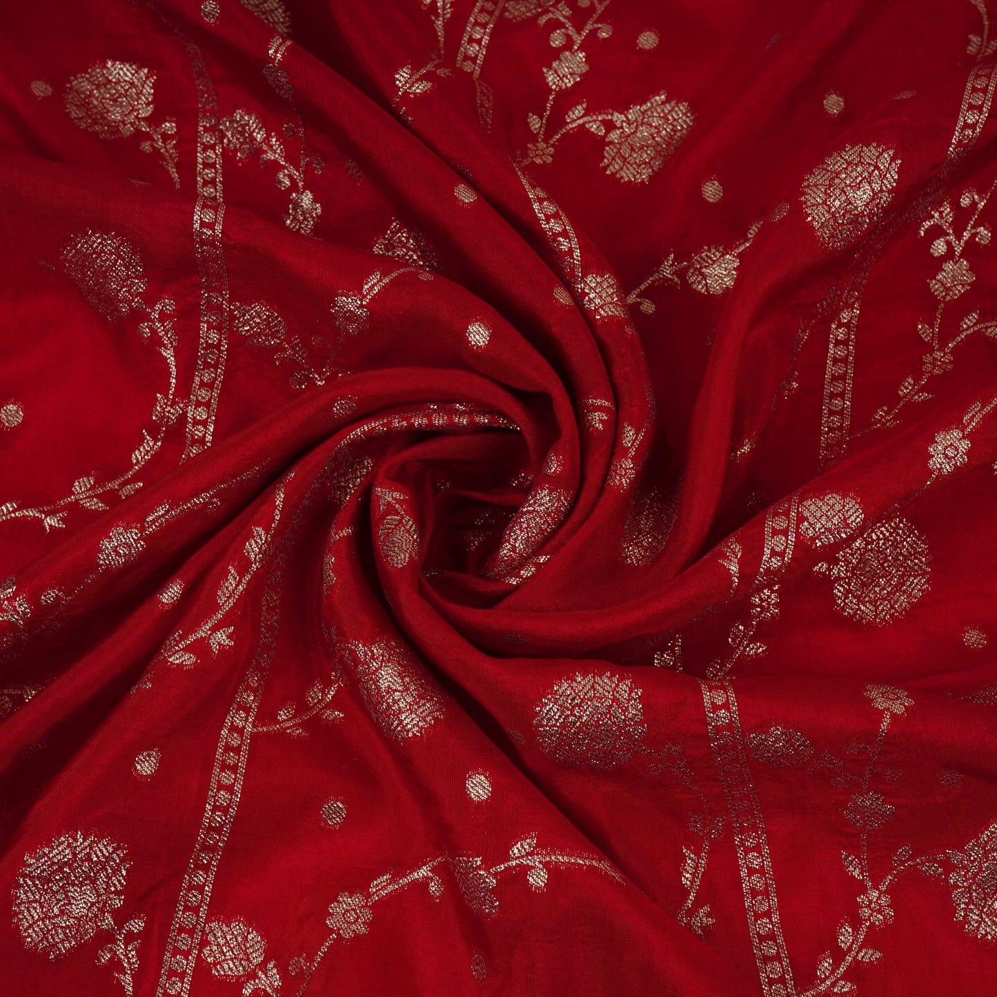Red cutdana embroidery with jacquard Russian Silk Fabric TF-32053