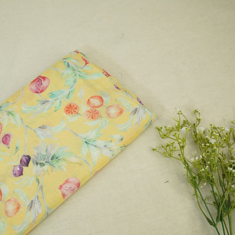 Yellow Tropical Print Muslin Fabric 16191