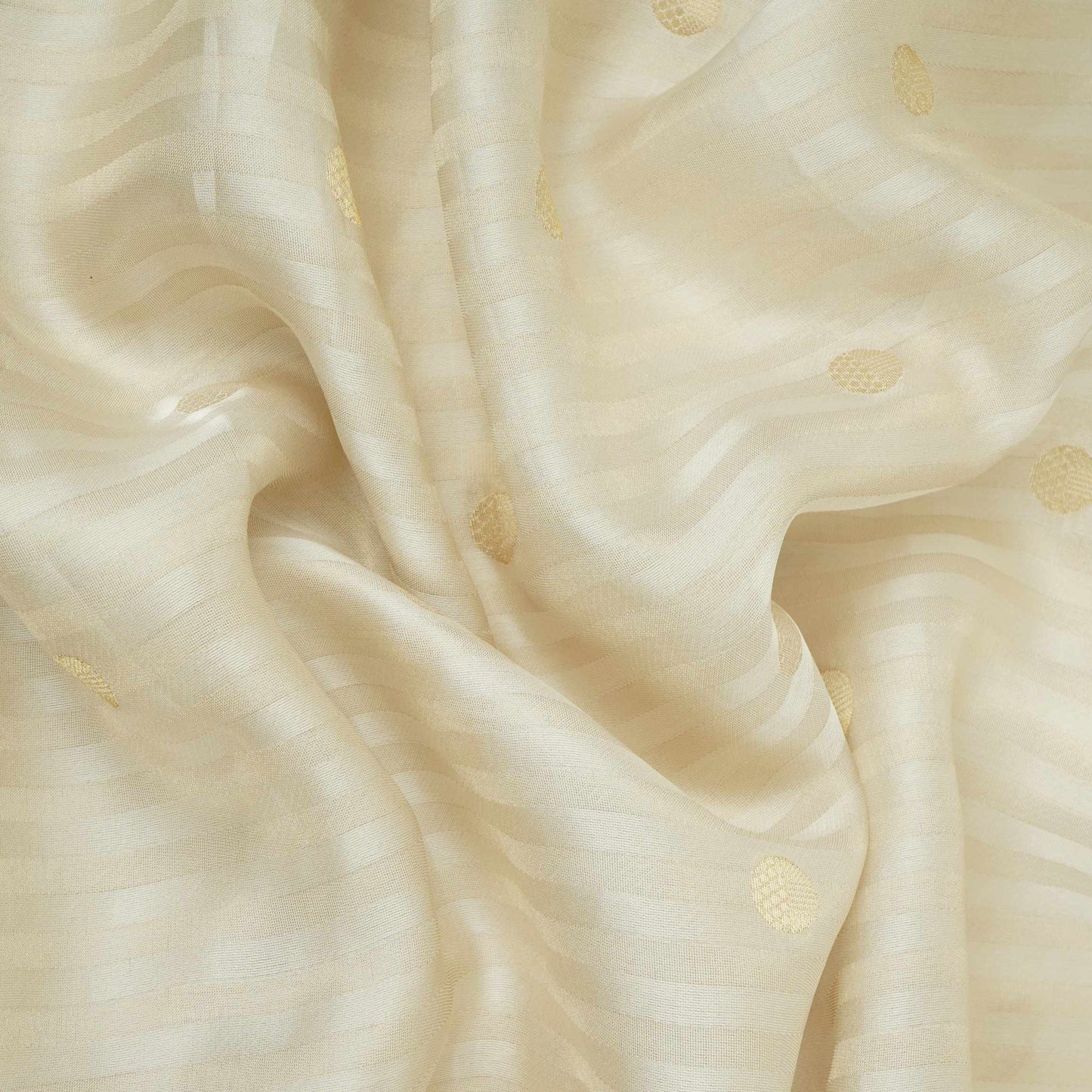 White & Silver Zari Buti Stripes Kanjivaram Silk Fabric MTI-32455