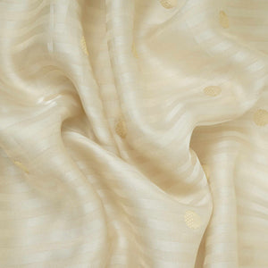 White & Silver Zari Buti Stripes Kanjivaram Silk Fabric MTI-32455 - TradeUNO