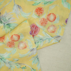 Yellow Tropical Print Muslin Fabric 16191