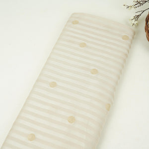 White & Silver Zari Buti Stripes Kanjivaram Silk Fabric MTI-32455 - TradeUNO