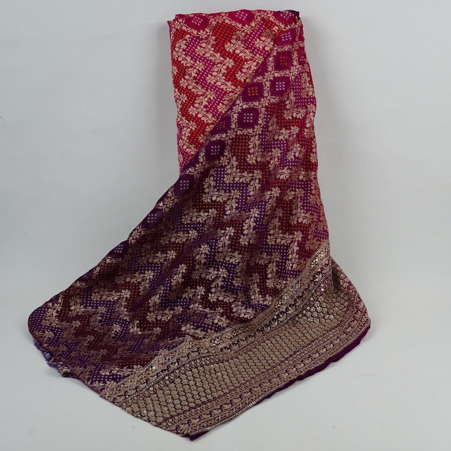 Purple 4D Bandhani Cutdana Embroidery 60x60 Georgette Fabric TF-32431
