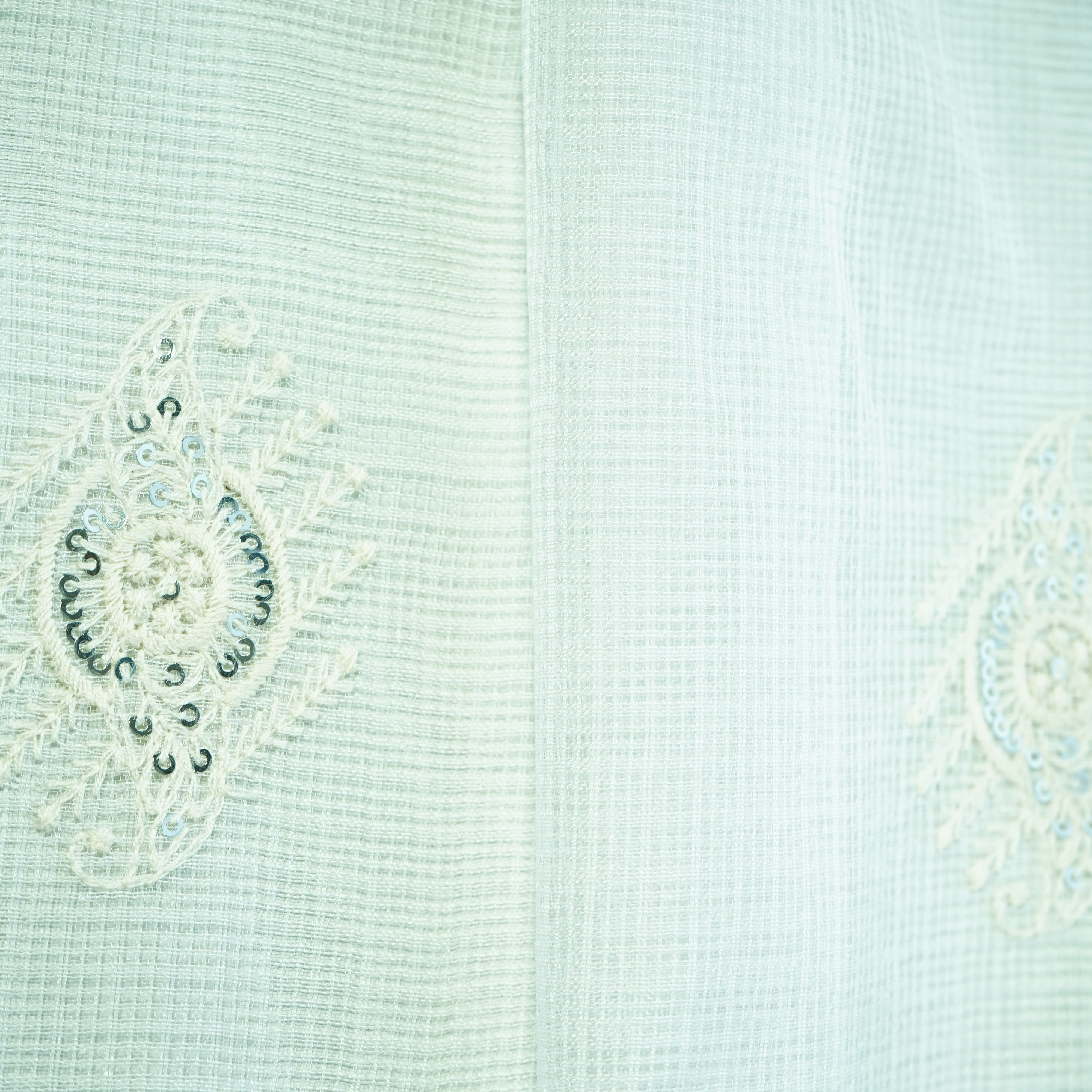 White Floral Sequence Embroidery Dyeable Organza Kotta