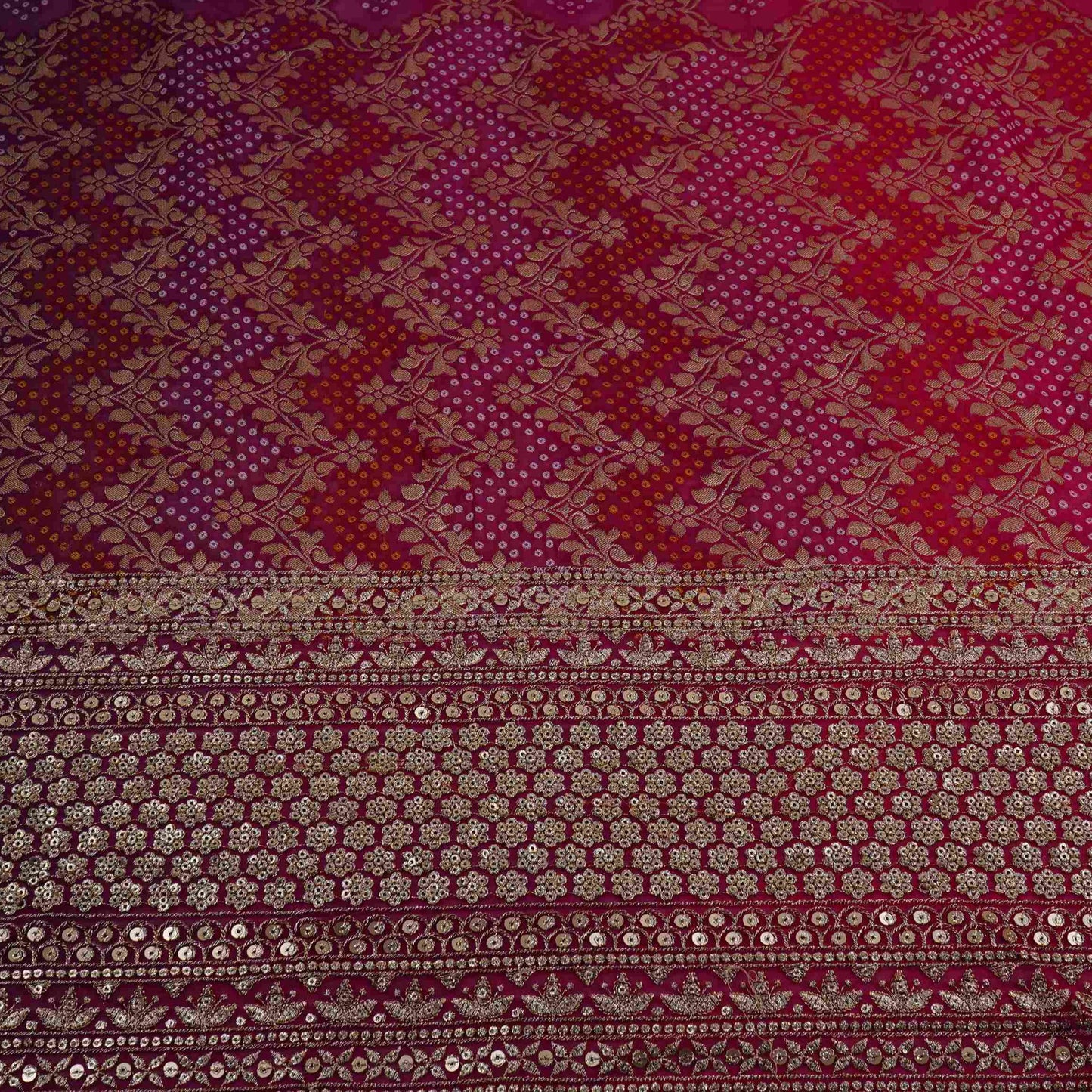 Purple 4D Bandhani Cutdana Embroidery 60x60 Georgette Fabric TF-32431