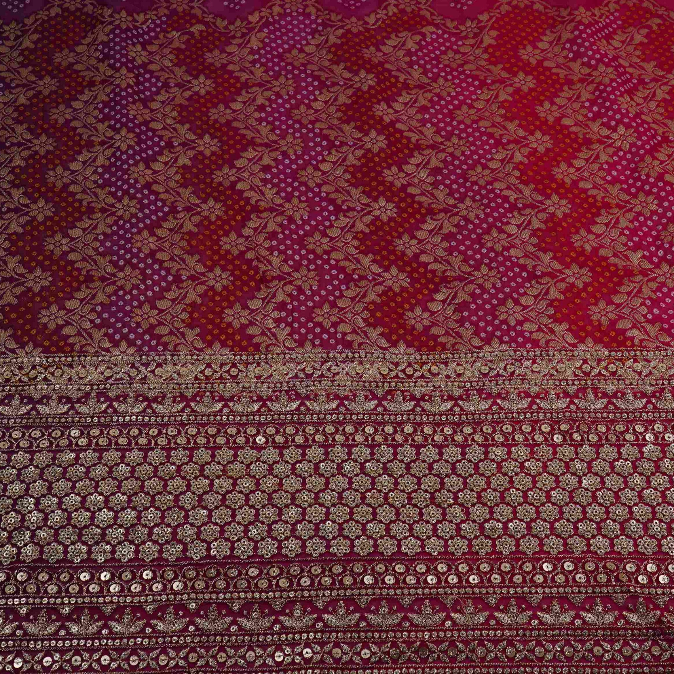 Purple 4D Bandhani Cutdana Embroidery 60x60 Georgette Fabric TF-32431