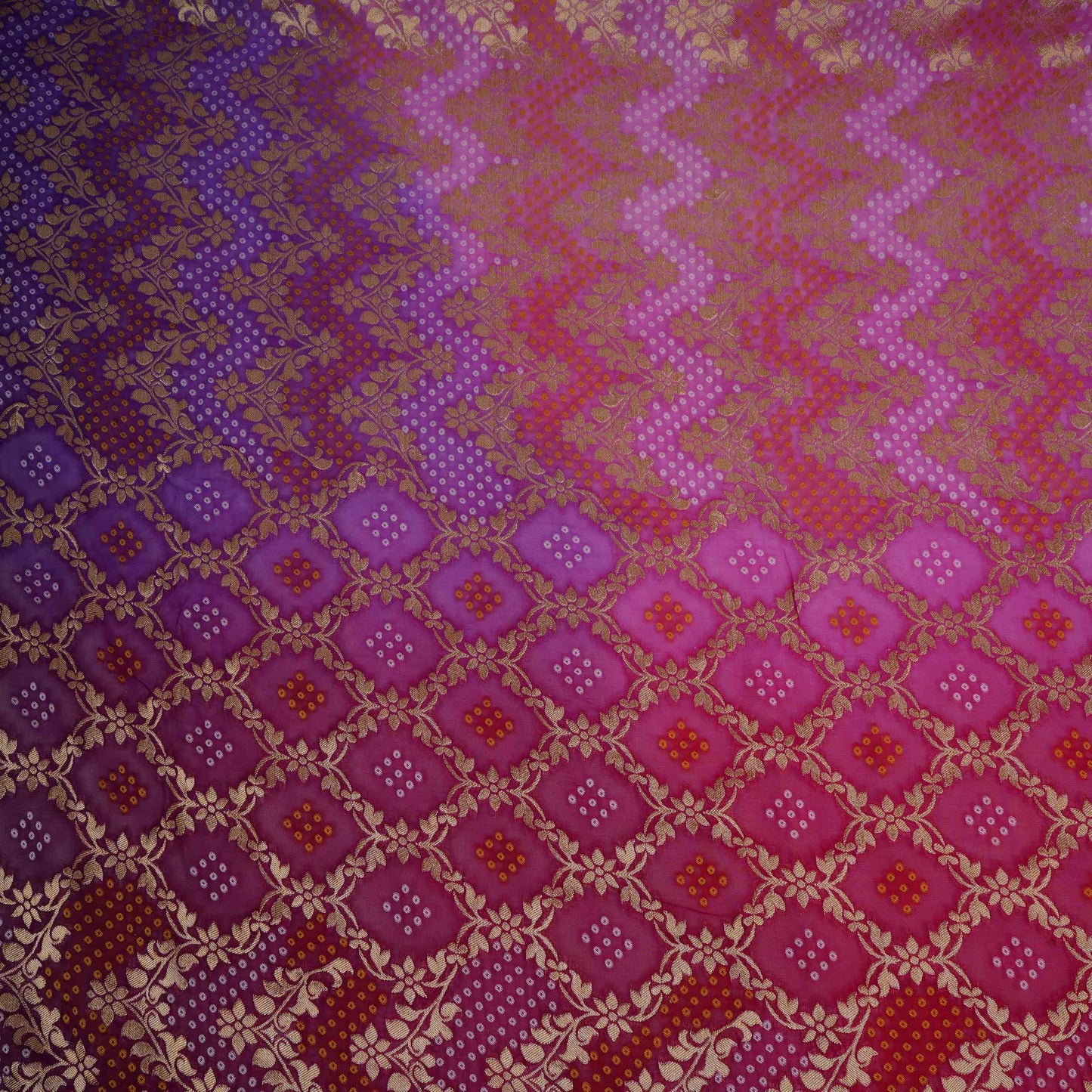 Purple 4D Bandhani Cutdana Embroidery 60x60 Georgette Fabric TF-32431