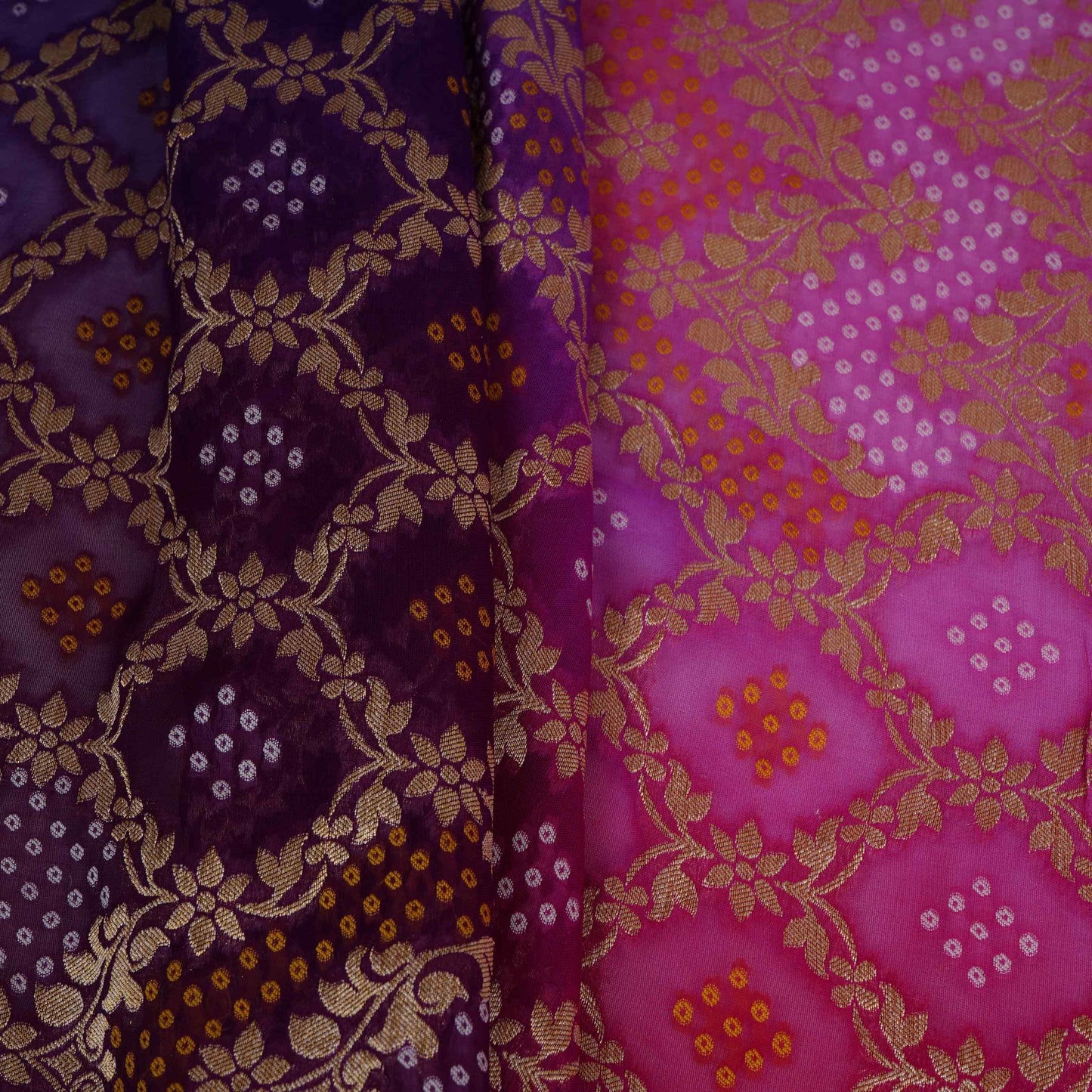 Purple 4D Bandhani Cutdana Embroidery 60x60 Georgette Fabric TF-32431