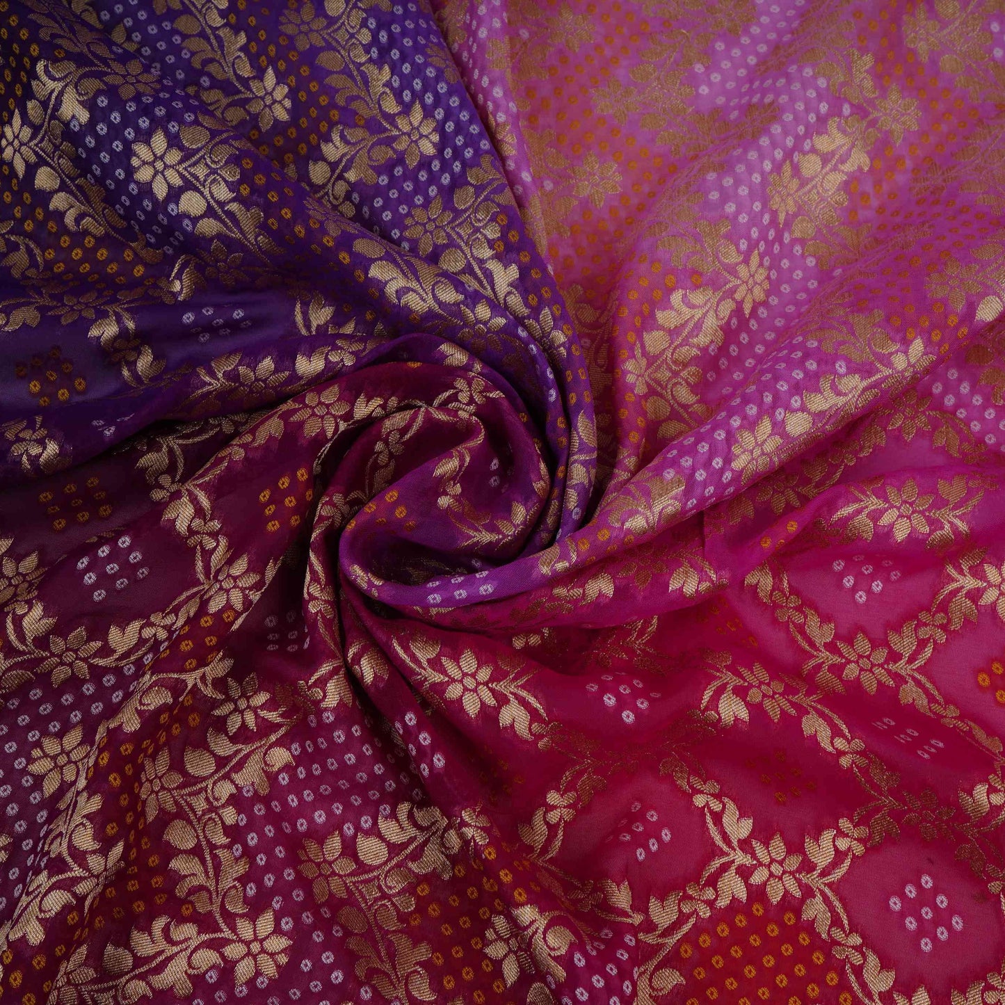 Purple 4D Bandhani Cutdana Embroidery 60x60 Georgette Fabric TF-32431