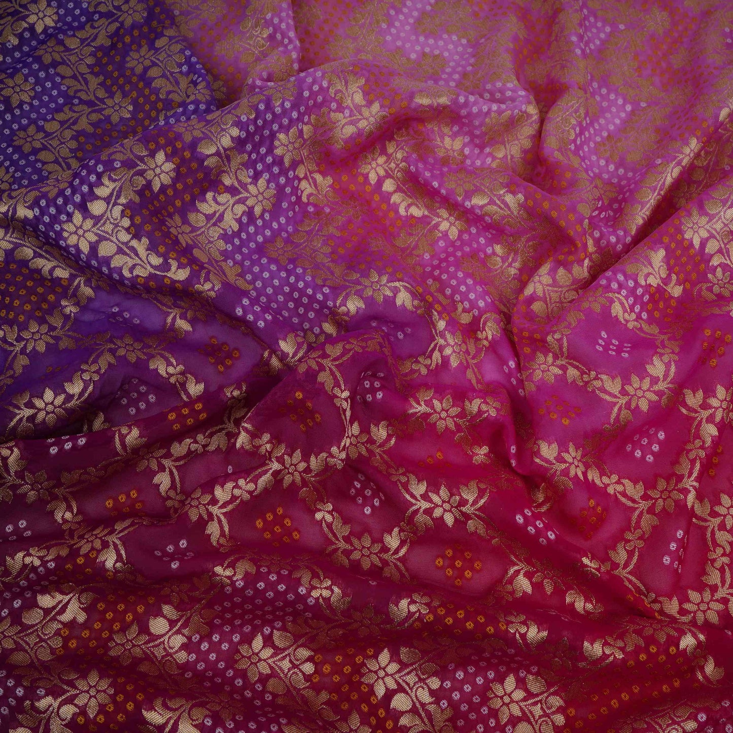 Purple 4D Bandhani Cutdana Embroidery 60x60 Georgette Fabric TF-32431