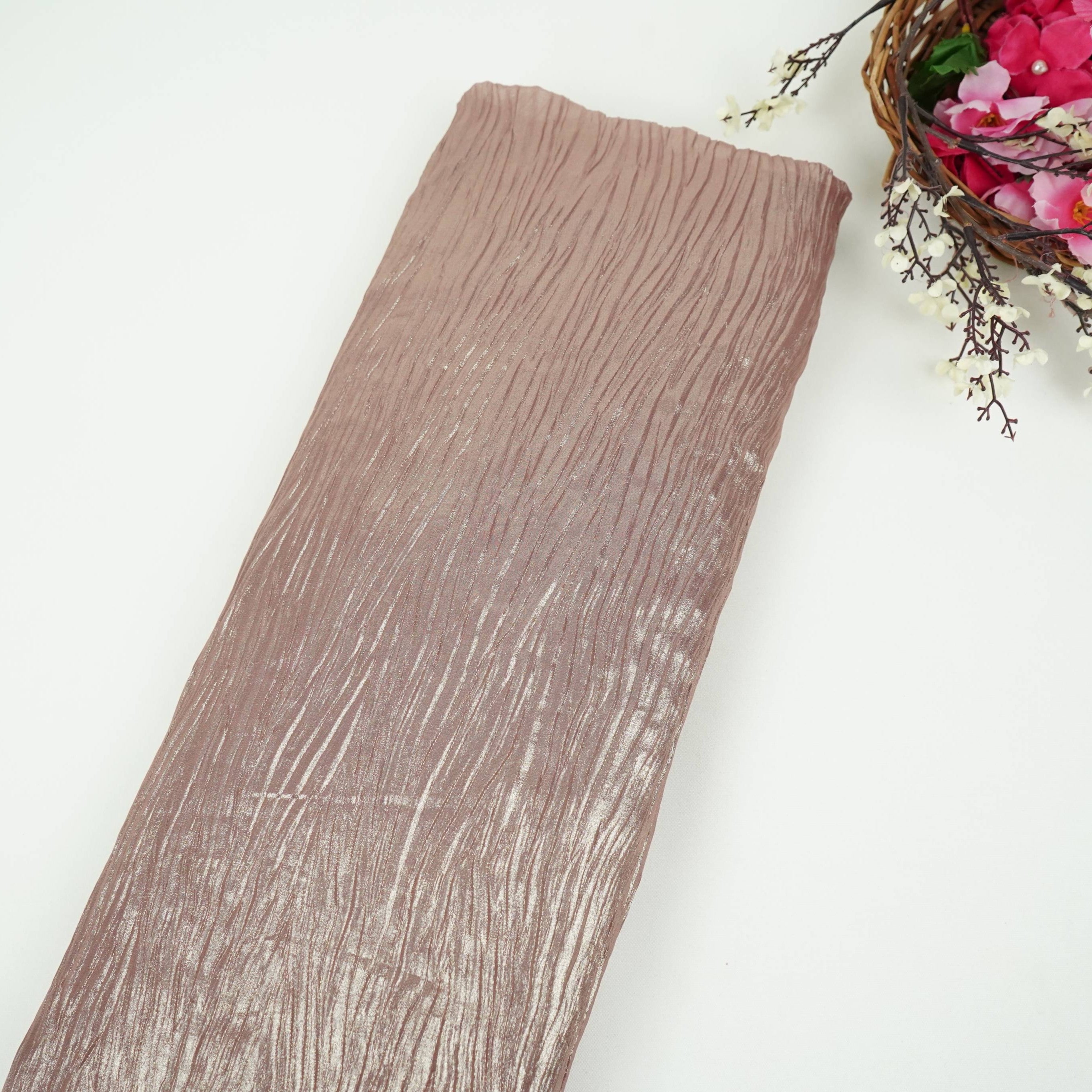 Dusty Pink With Plated Chiffon Foil Fabric LI-32171