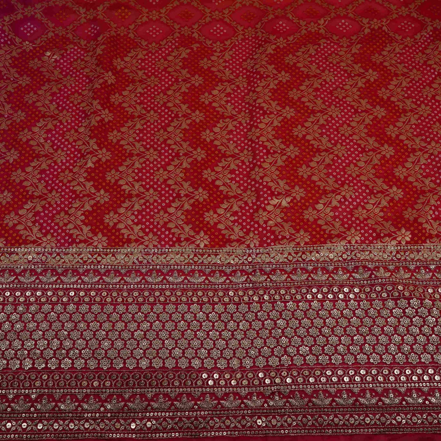 Pink 4D Bandhani Cutdana Embroidery 60x60 Georgette Fabric TF-32432