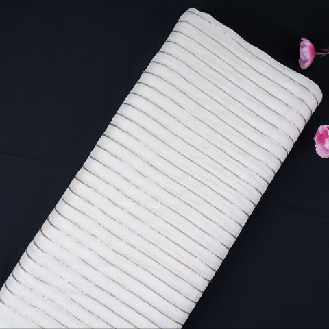 White Zari Sequence Chinnon Fabric STF-30657