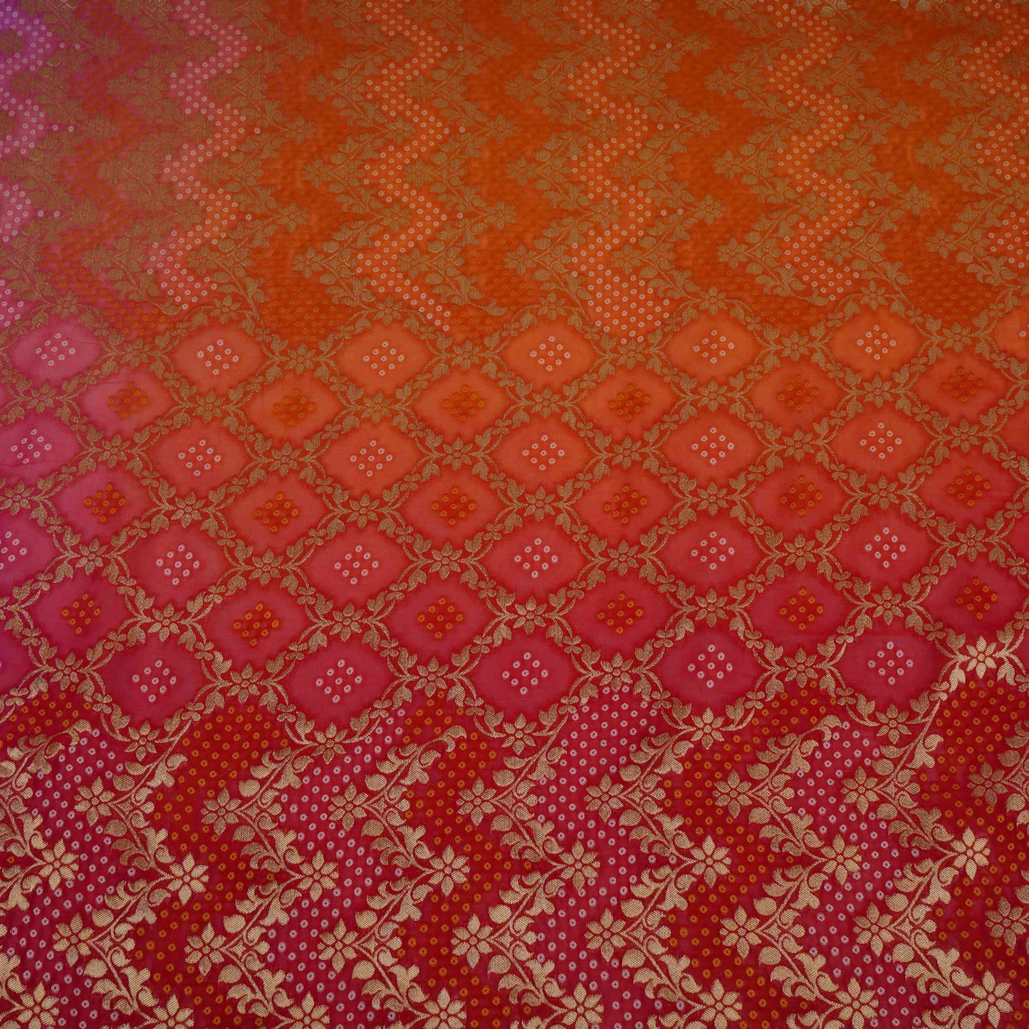 Pink 4D Bandhani Cutdana Embroidery 60x60 Georgette Fabric TF-32432
