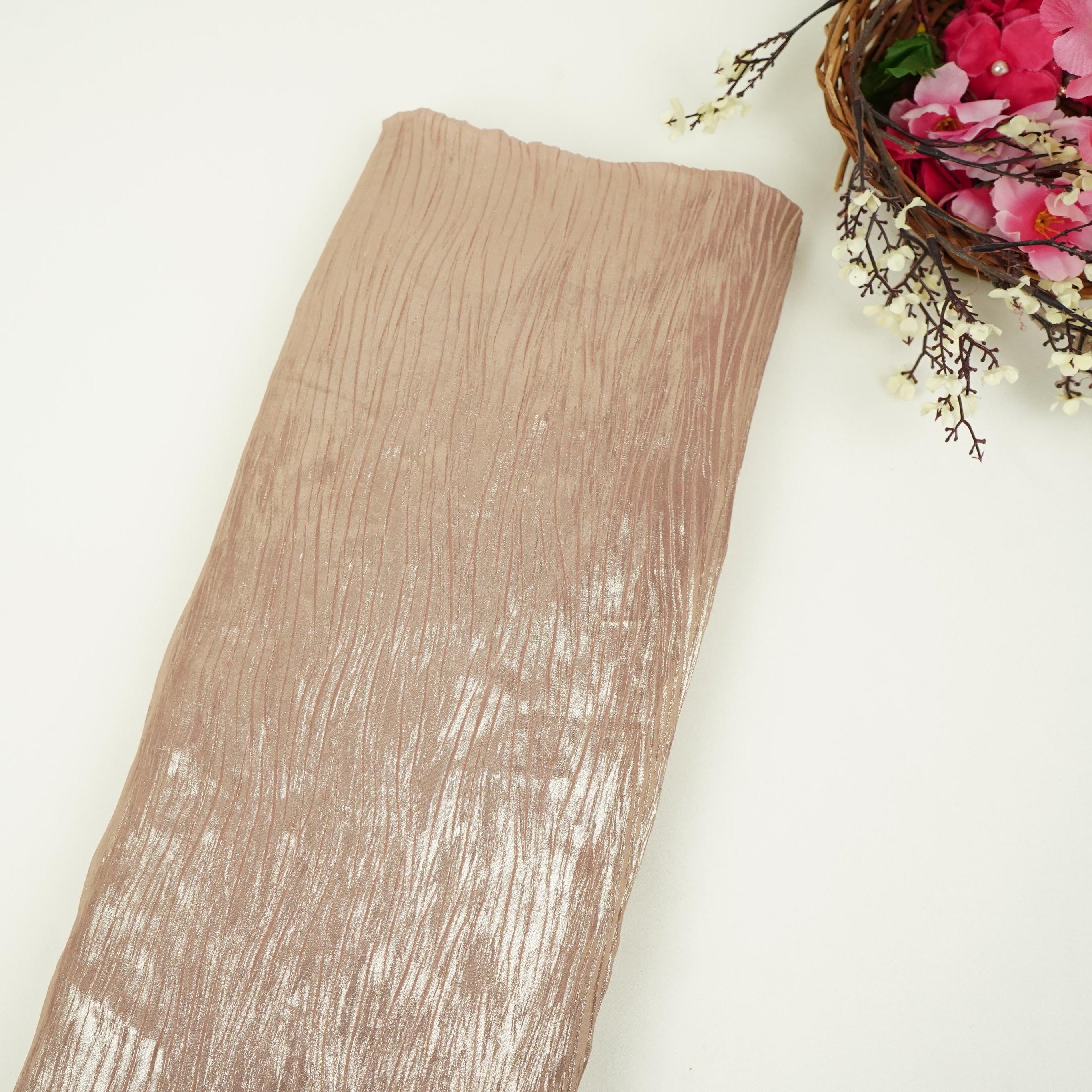 Gold Pink With Plated Chiffon Foil Fabric LI-32172