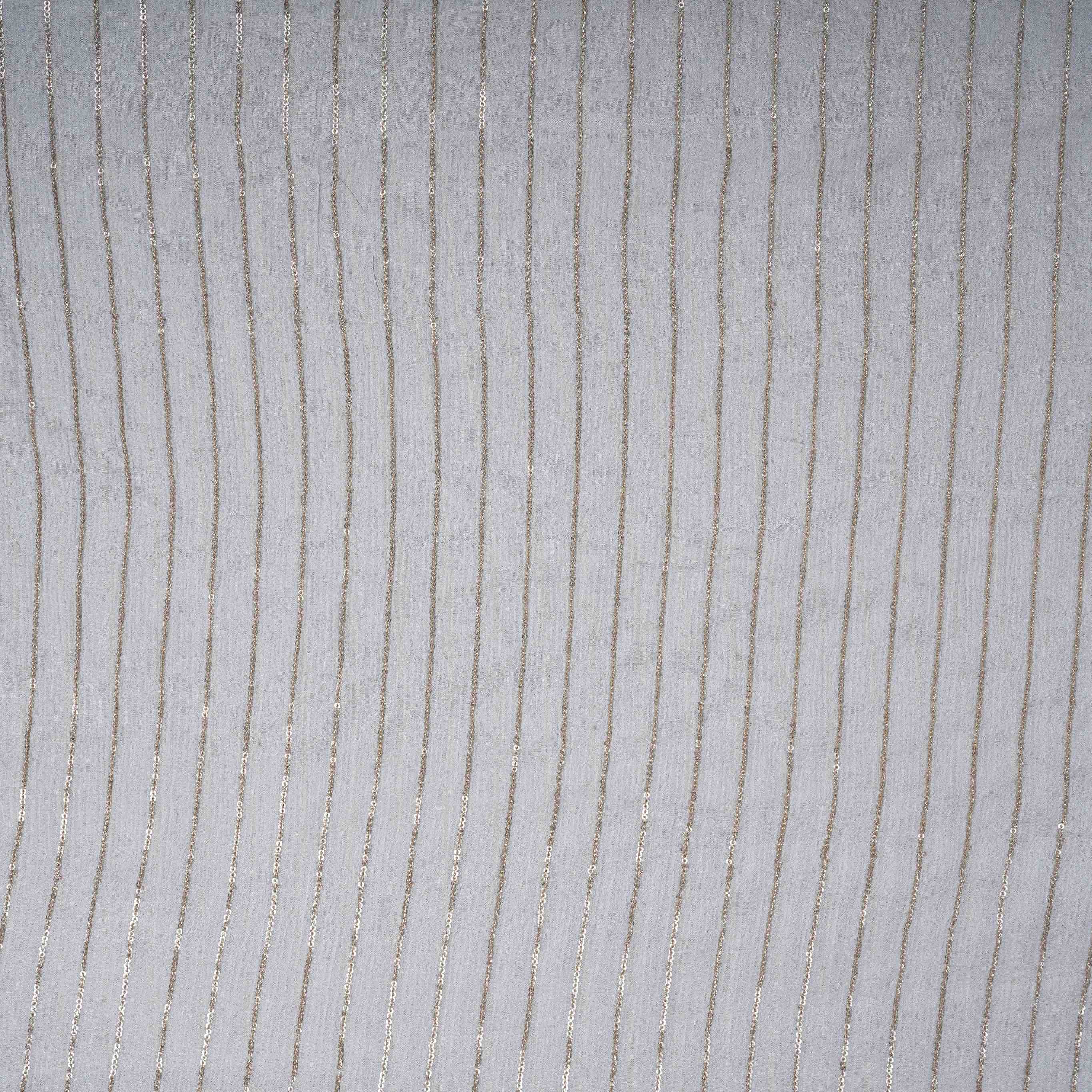White Zari Sequence Chinnon Fabric STF-30657 - TradeUNO