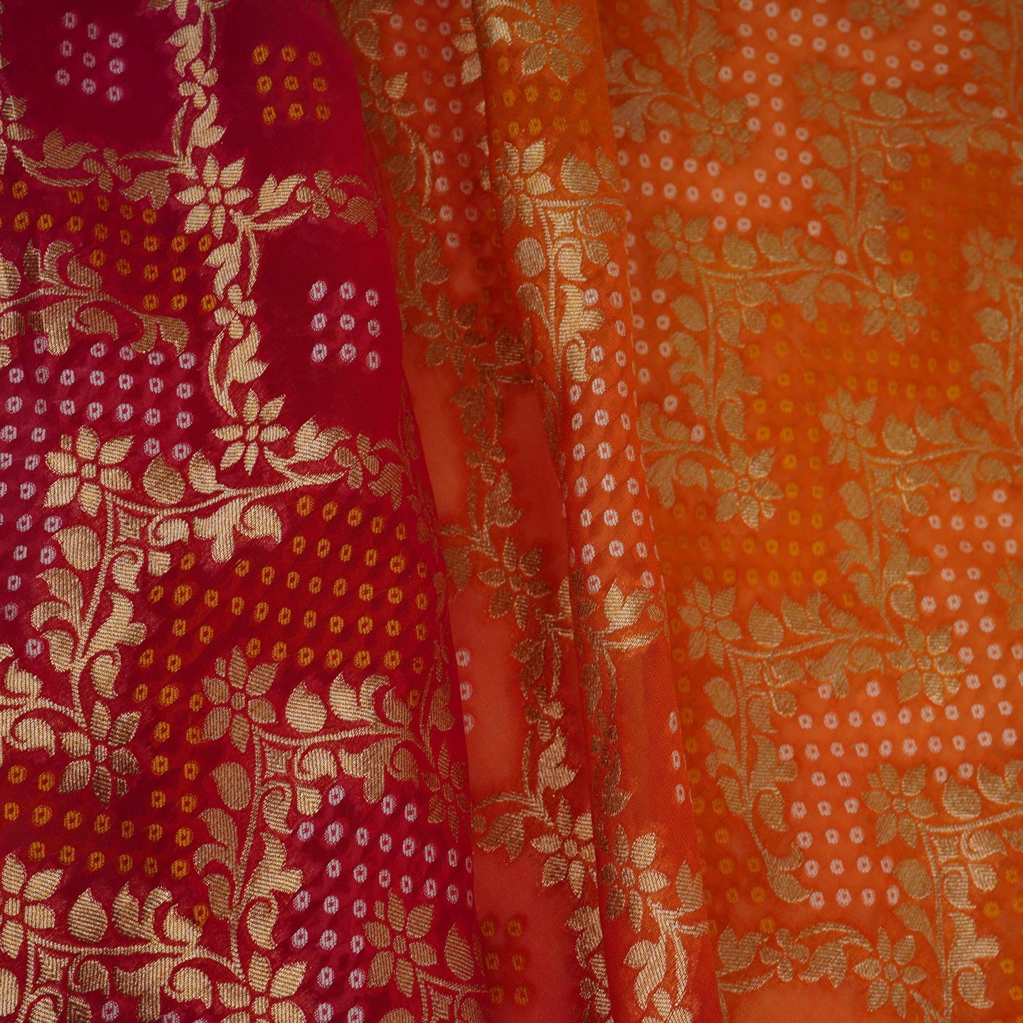 Pink 4D Bandhani Cutdana Embroidery 60x60 Georgette Fabric TF-32432