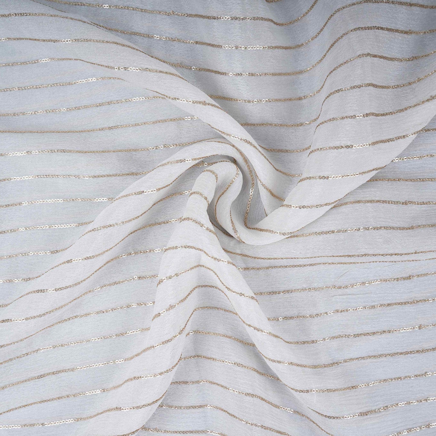 White Zari Sequence Chinnon Fabric STF-30657