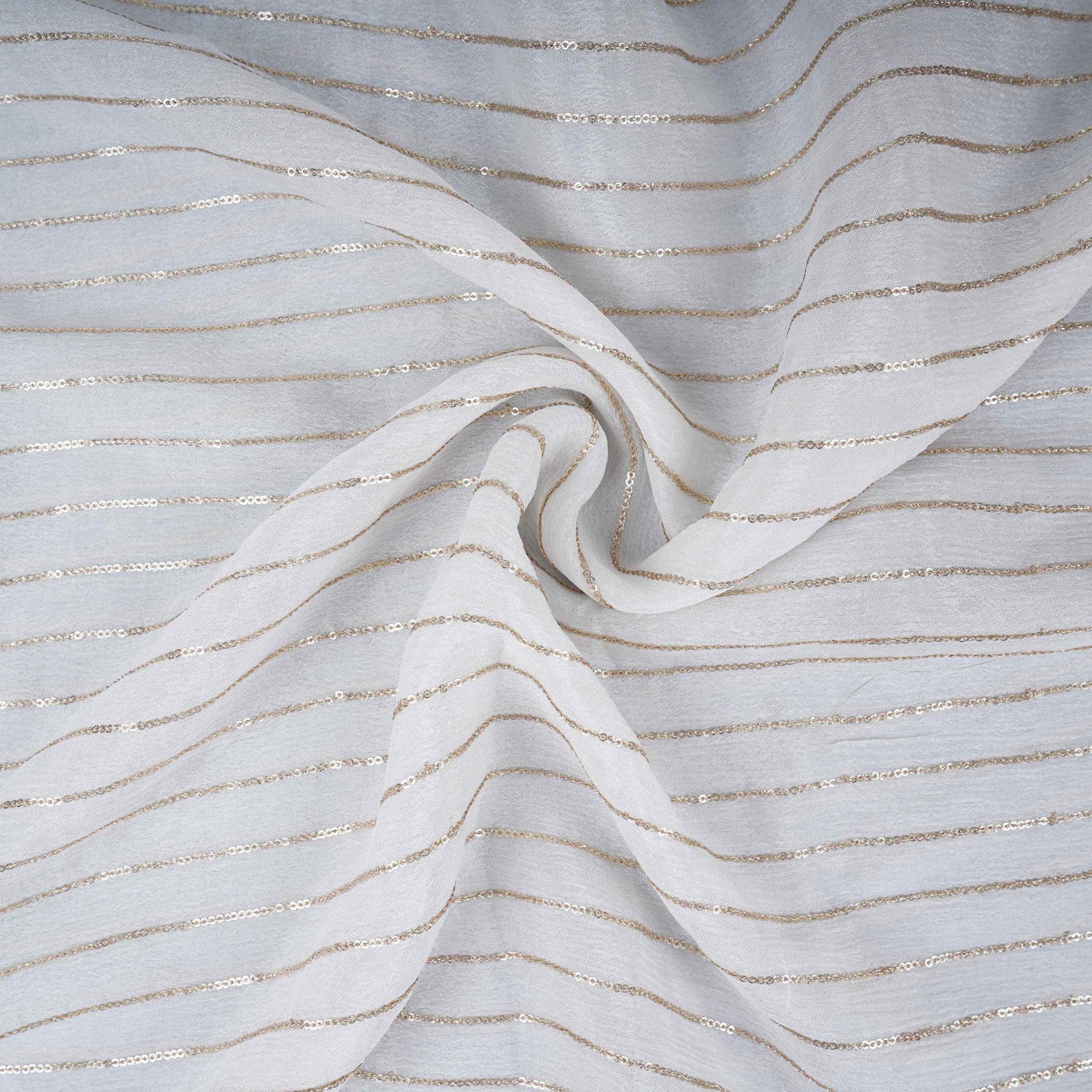 White Zari Sequence Chinnon Fabric STF-30657 - TradeUNO