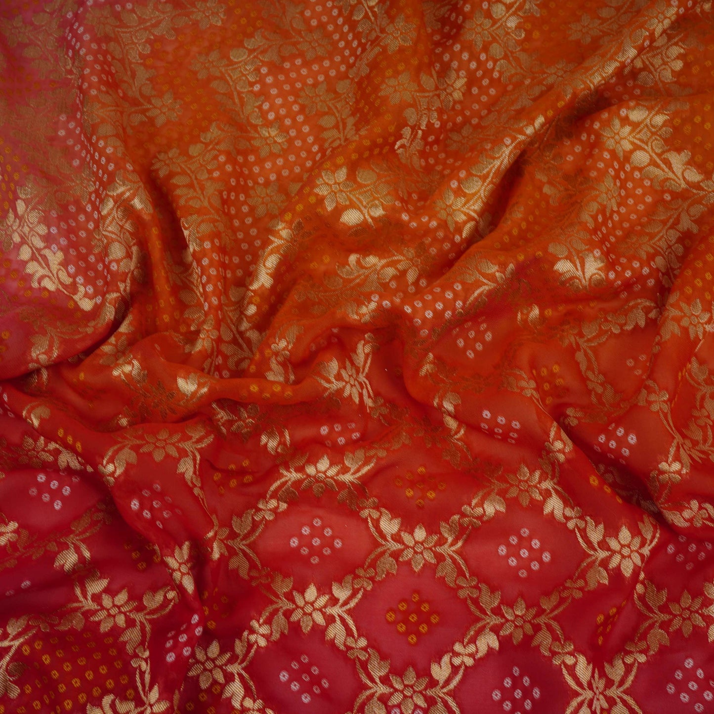 Pink 4D Bandhani Cutdana Embroidery 60x60 Georgette Fabric TF-32432