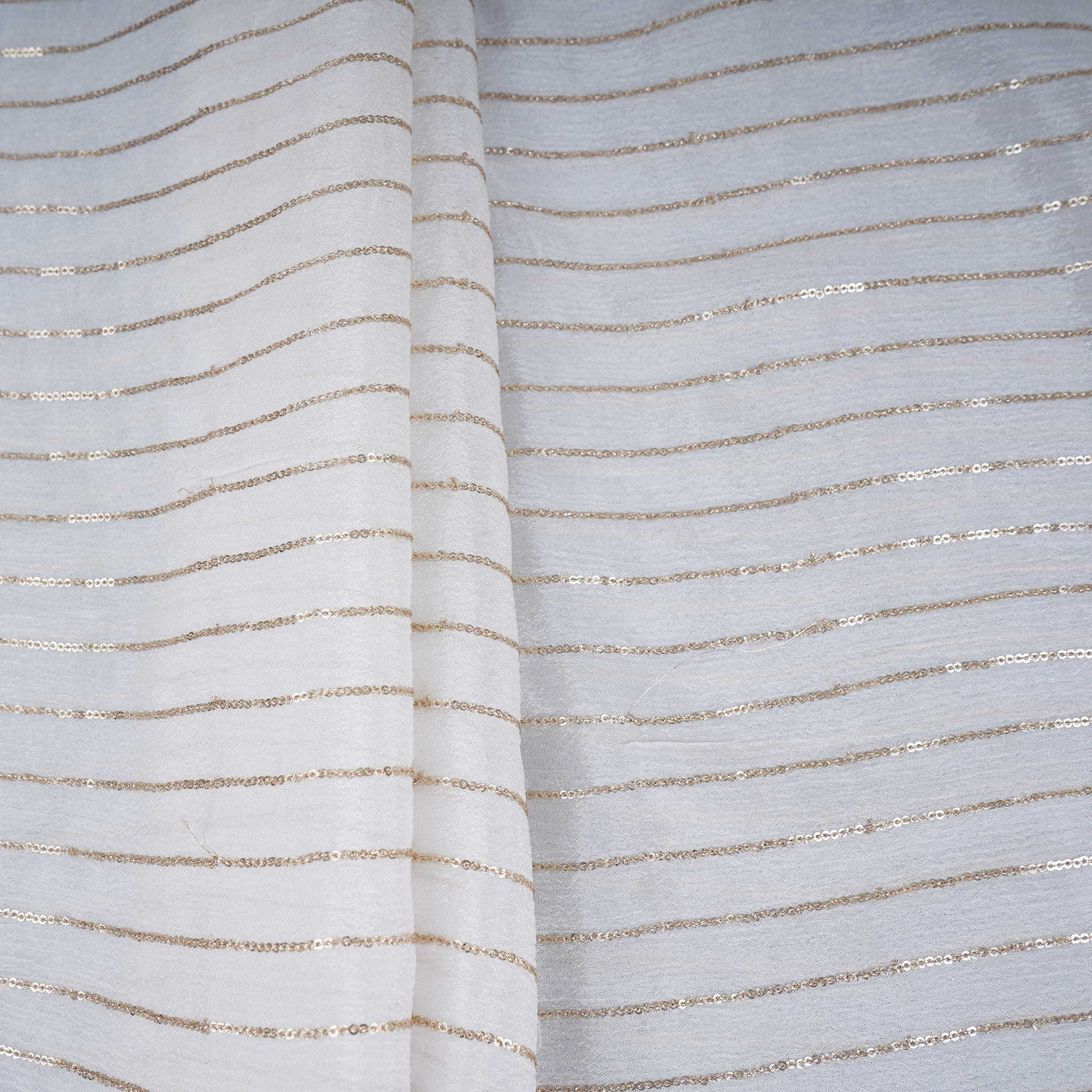 White Zari Sequence Chinnon Fabric STF-30657 - TradeUNO