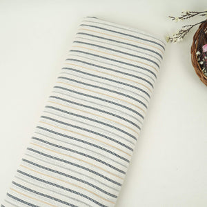 White With Navy Blue Stripes Linen Fabric RS-32453