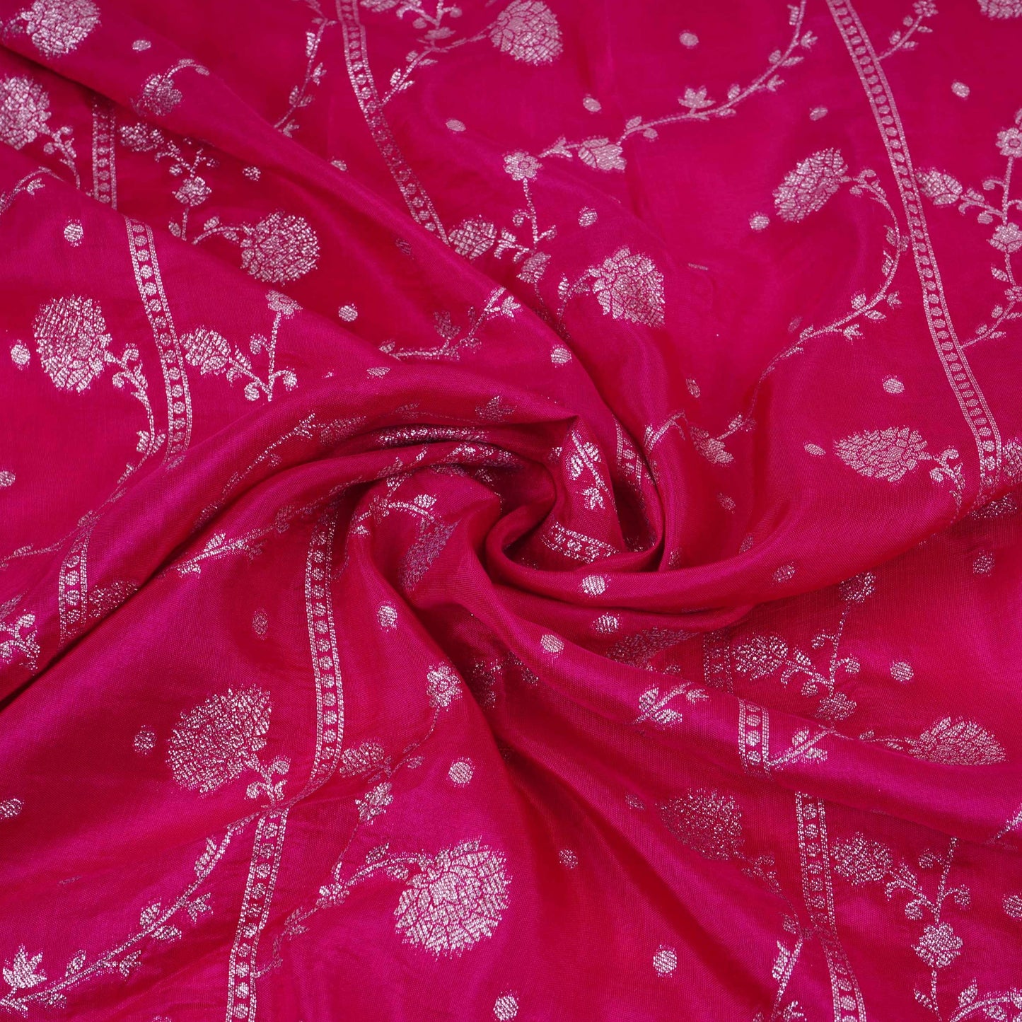 Magenta Pink cutdana embroidery with jacquard Russian Silk Fabric TF-32054