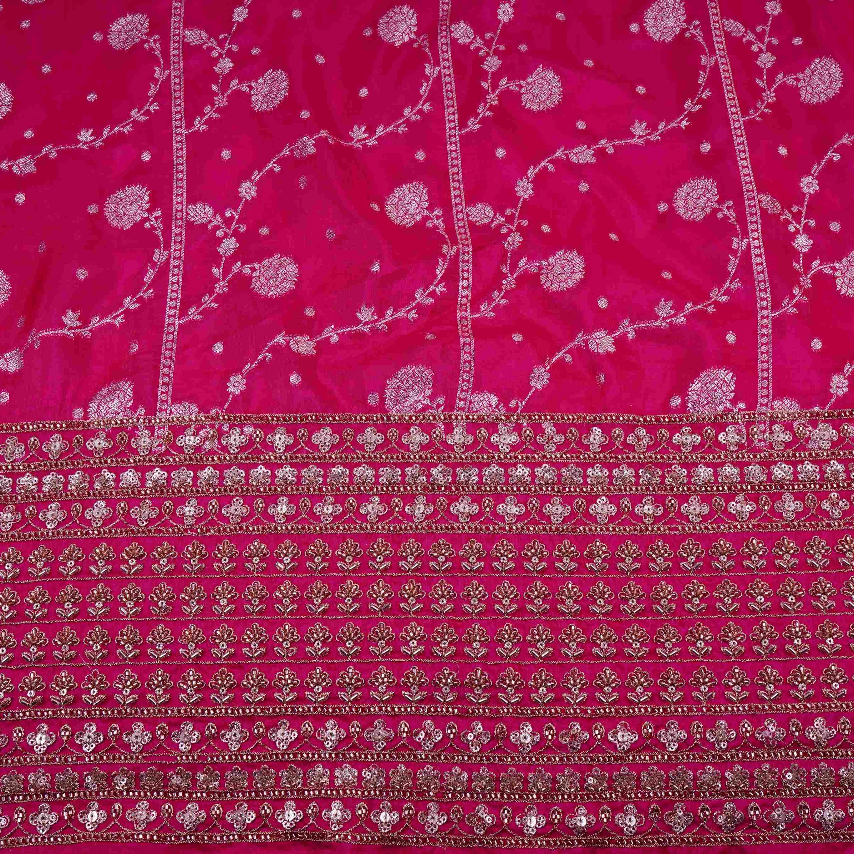 Magenta Pink cutdana embroidery with jacquard Russian Silk Fabric TF-32054