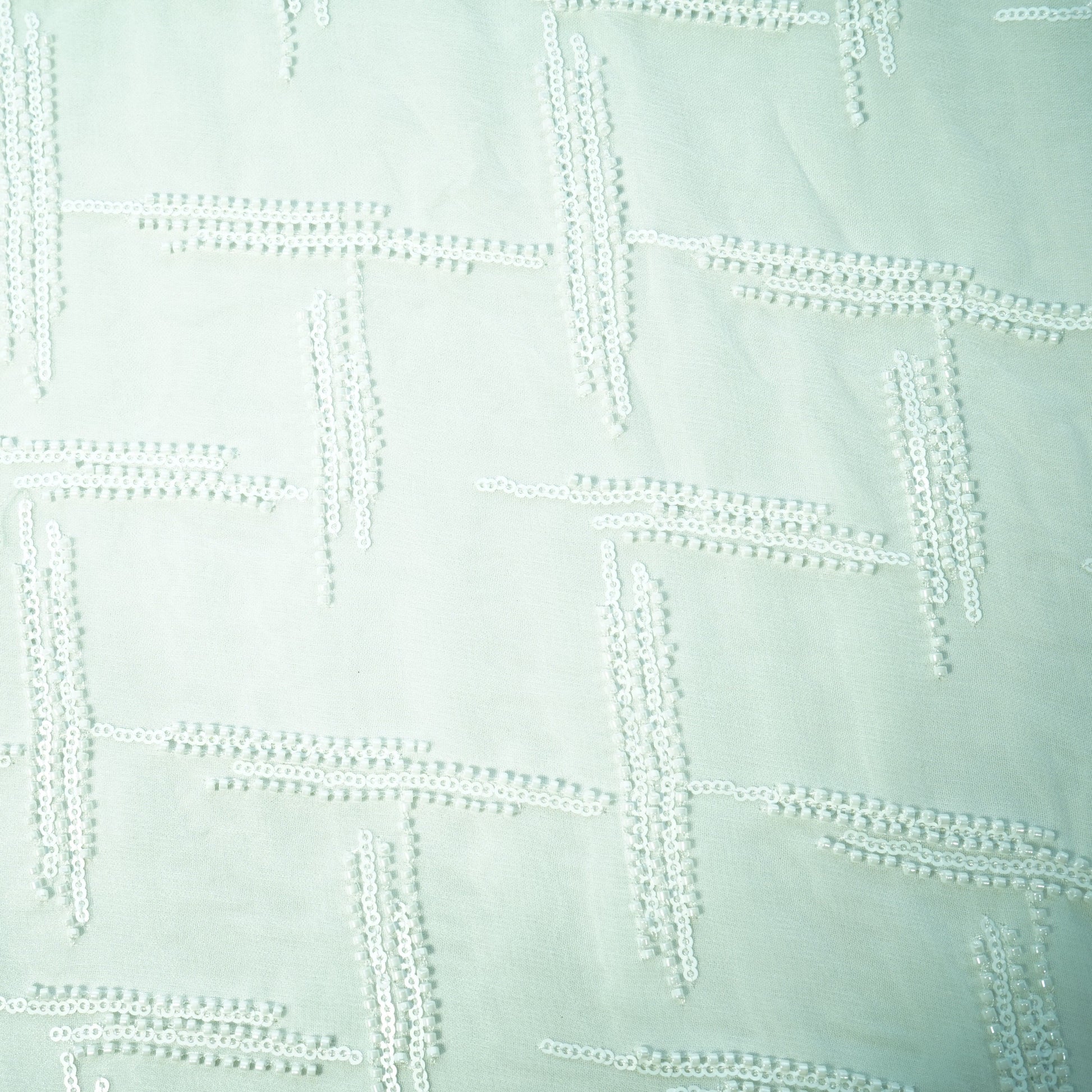 White Abstract Sequins Cut Dana Dyeable Georgette Fabric