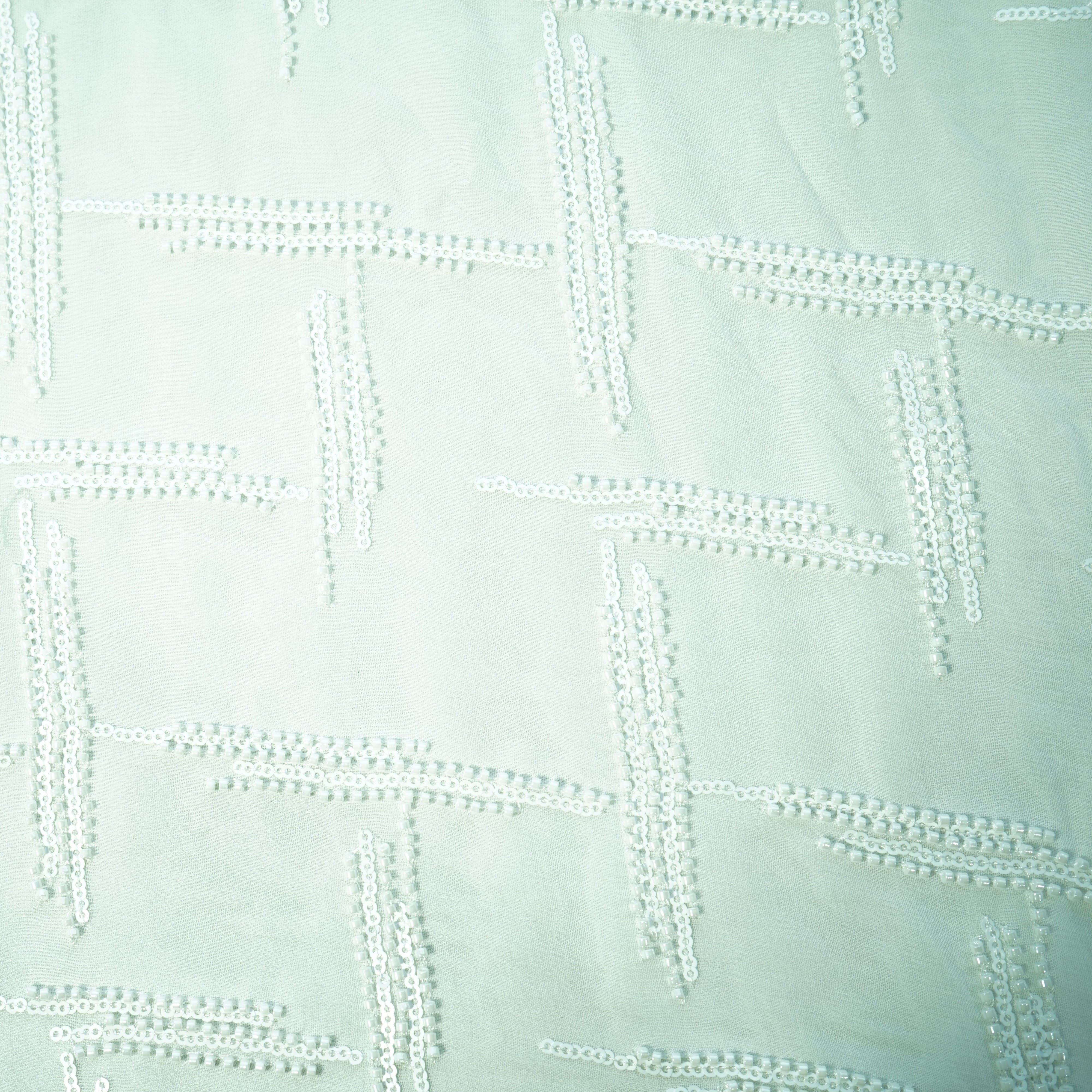 White Abstract Sequins Cut Dana Dyeable Georgette Fabric