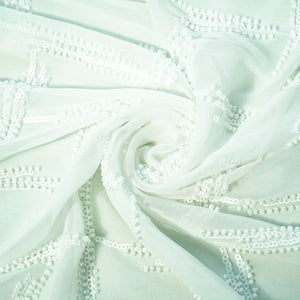 White Abstract Sequins Cut Dana Dyeable Georgette Fabric