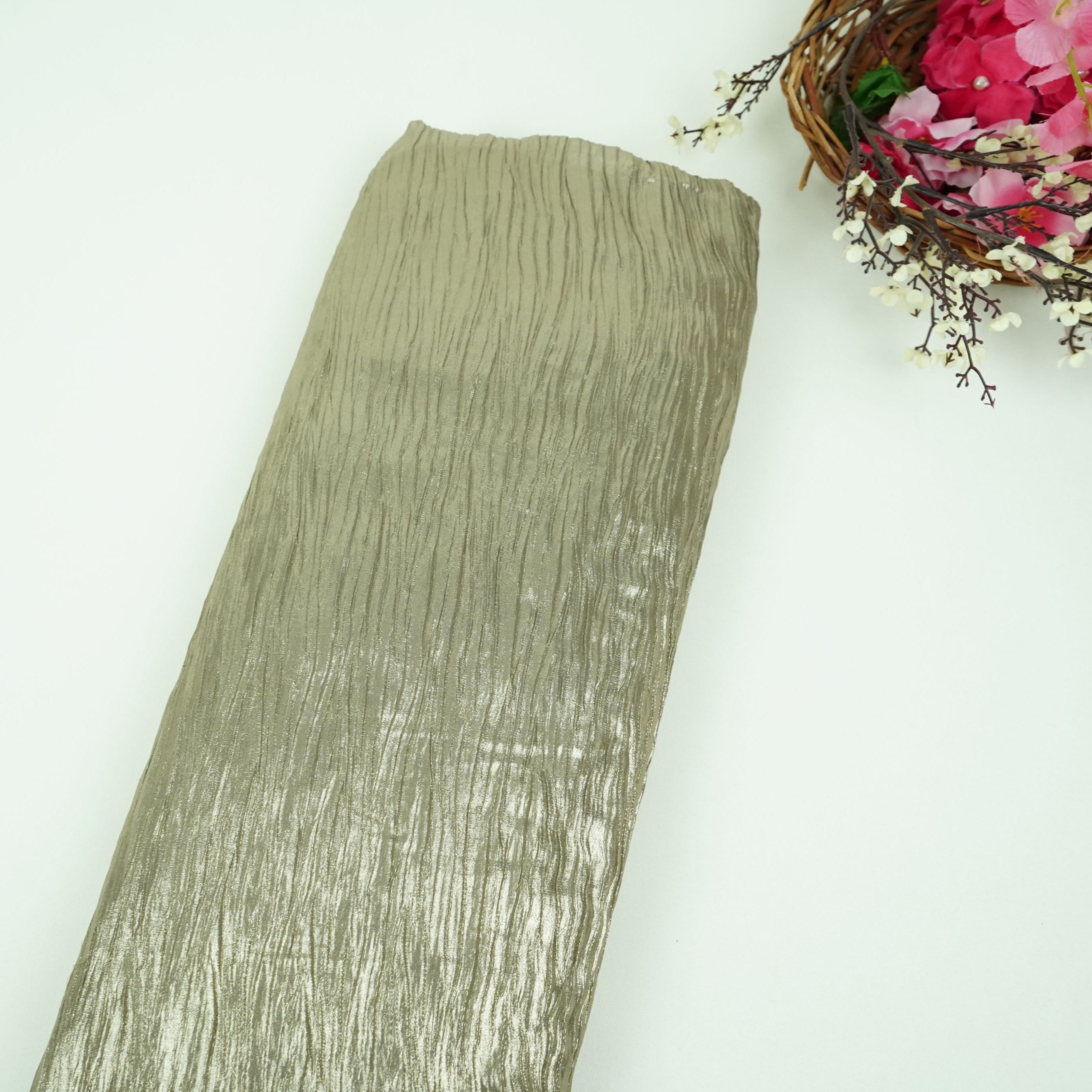 Green Gold With Plated Chiffon Foil Fabric LI-32169