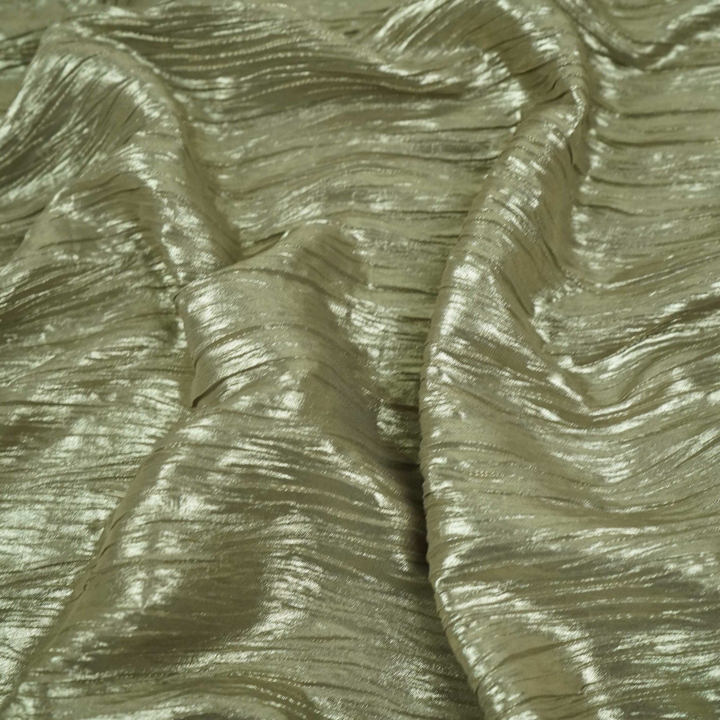 Green Gold With Plated Chiffon Foil Fabric LI-32169