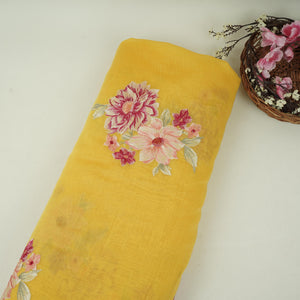 Yellow Floral Thread Embroidery Malai Chanderi Fabric SNTF-32428 - TradeUNO