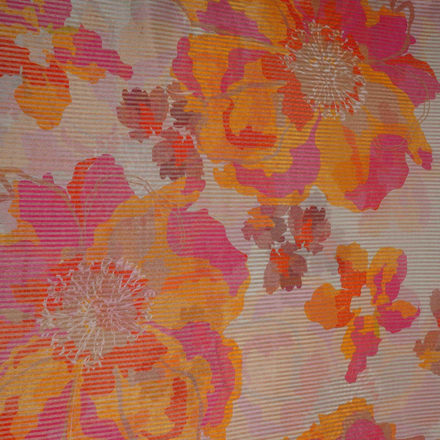 Light Grey floral with stripes print Organza Fabric VP-32008
