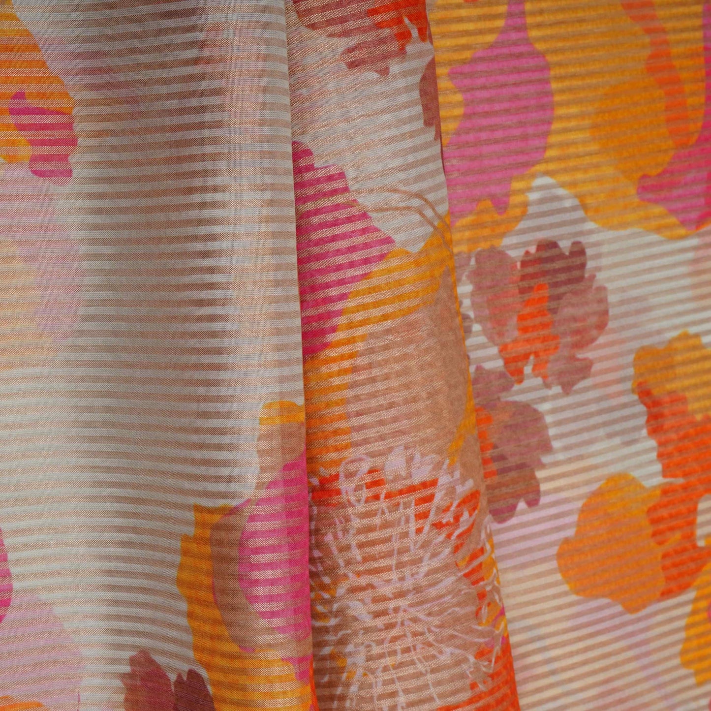 Light Grey floral with stripes print Organza Fabric VP-32008