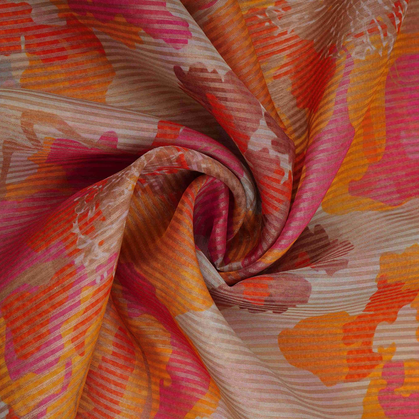 Light Grey floral with stripes print Organza Fabric VP-32008