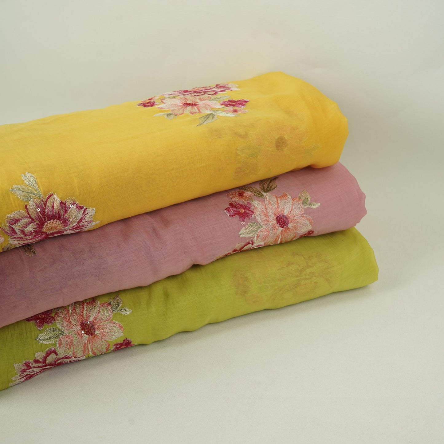 Pink Floral Thread Embroidery Malai Chanderi Fabric SNTF-32429