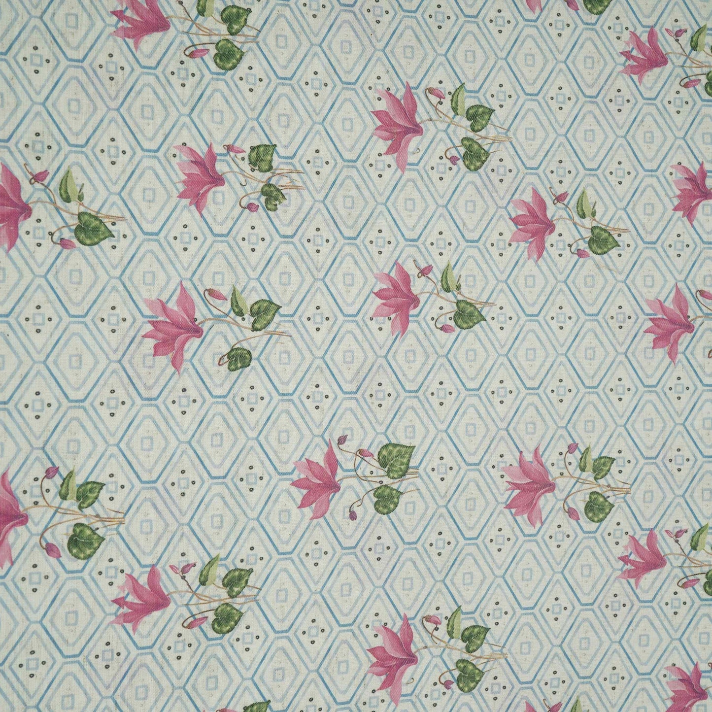 Blue & White Floral Geometrical Print Cotton Fabric DE-32459